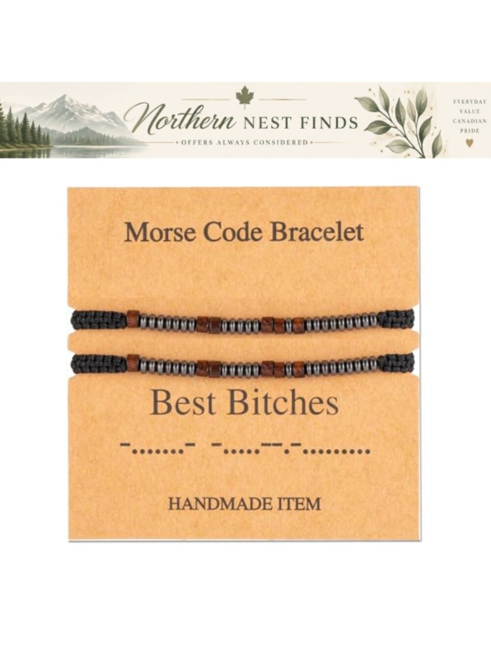 Handmade Morse Code Bracelet Set Adjustable Rope Cord Slide Clasp